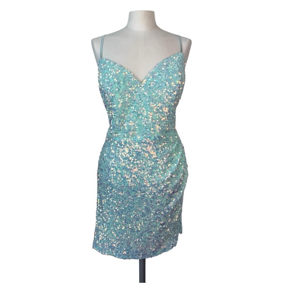 Alyce Paris Women’s Blue Sequin Opal Mini Dress size 16 - Picture 3 of 12